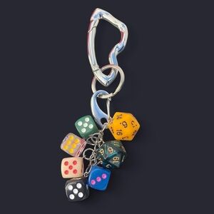 Rare Punk Gothic Multi color dice keychain , 7 dice keychain emo Y2K grunge
